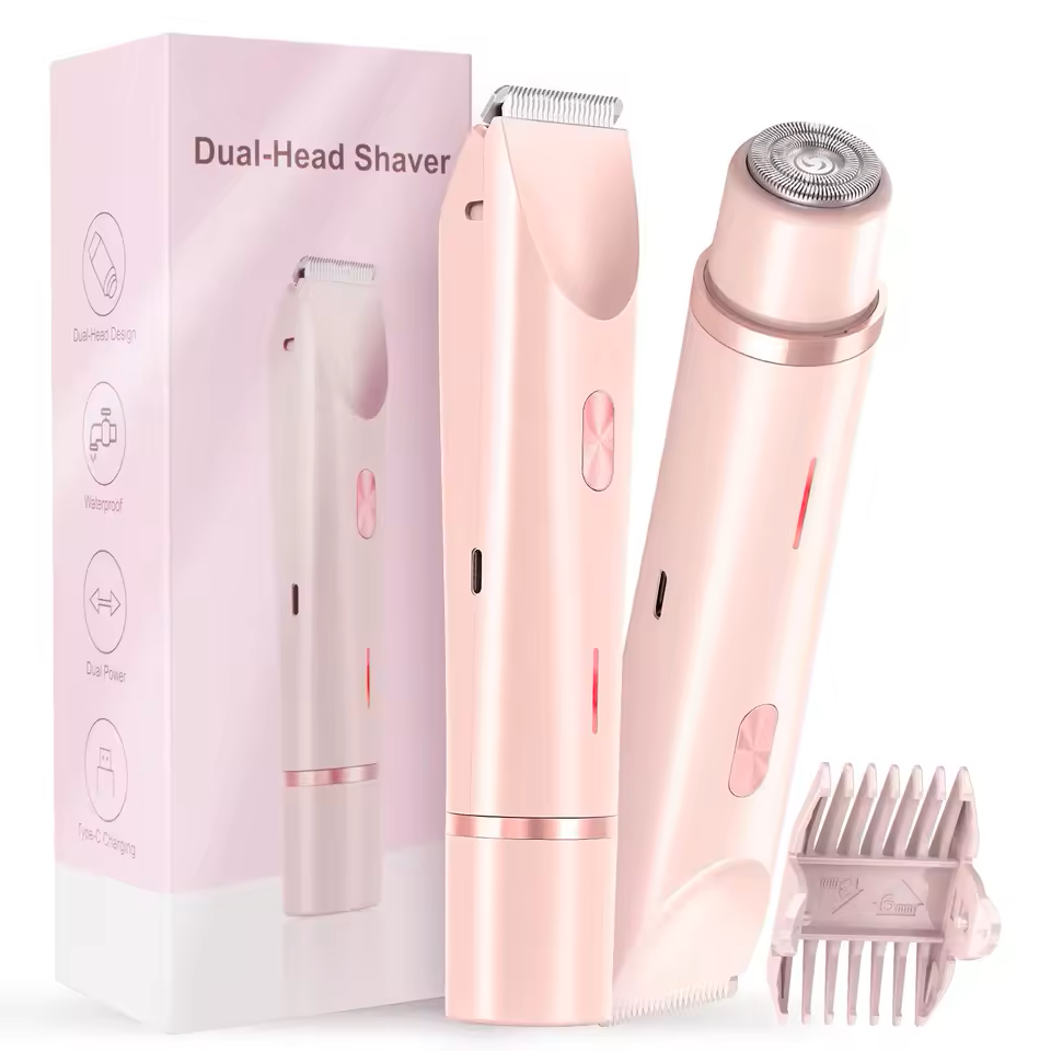 Dual-Head Women’s Electric Razor – Painless Bikini Trimmer & Detachable Shaver